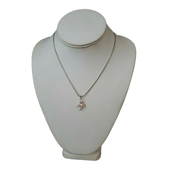 Sterling Silver Ballerina Pink Pendant Charm Necklace 16" Snake Chain 925 Italy - Picture 1 of 11